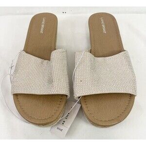 NWT Lane Bryant Sandals Flip Flips Size 10 Rhinestones Beige Open Toe Flat Slip